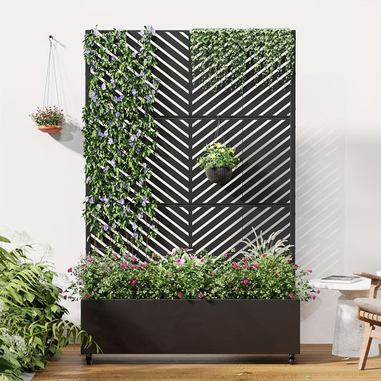Iron Art Black Planter Box with Climbing Frame (Star 01) 183*120*40cm Thickness 6mm