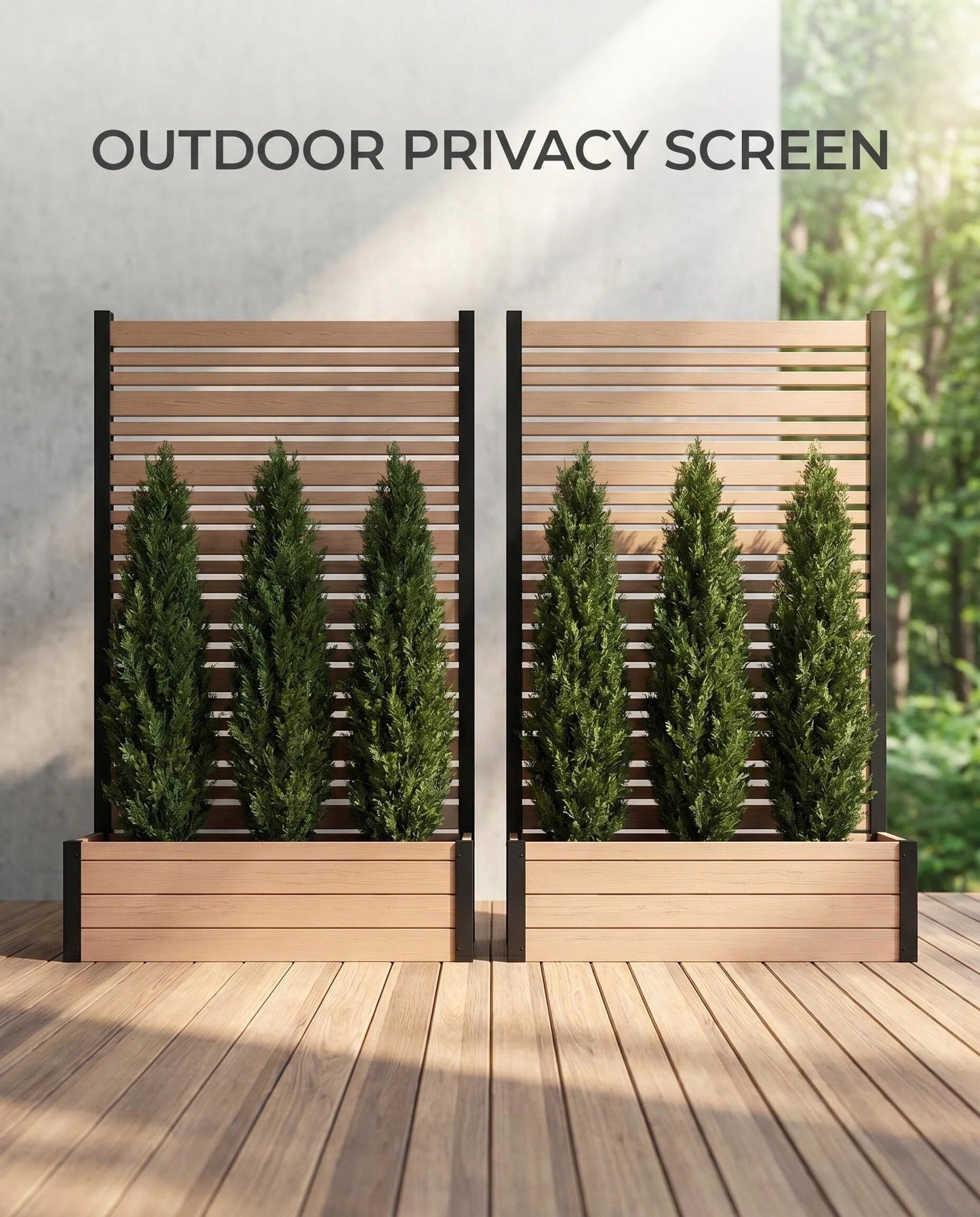 6ft Wood & Metal Privacy Planter with Trellis