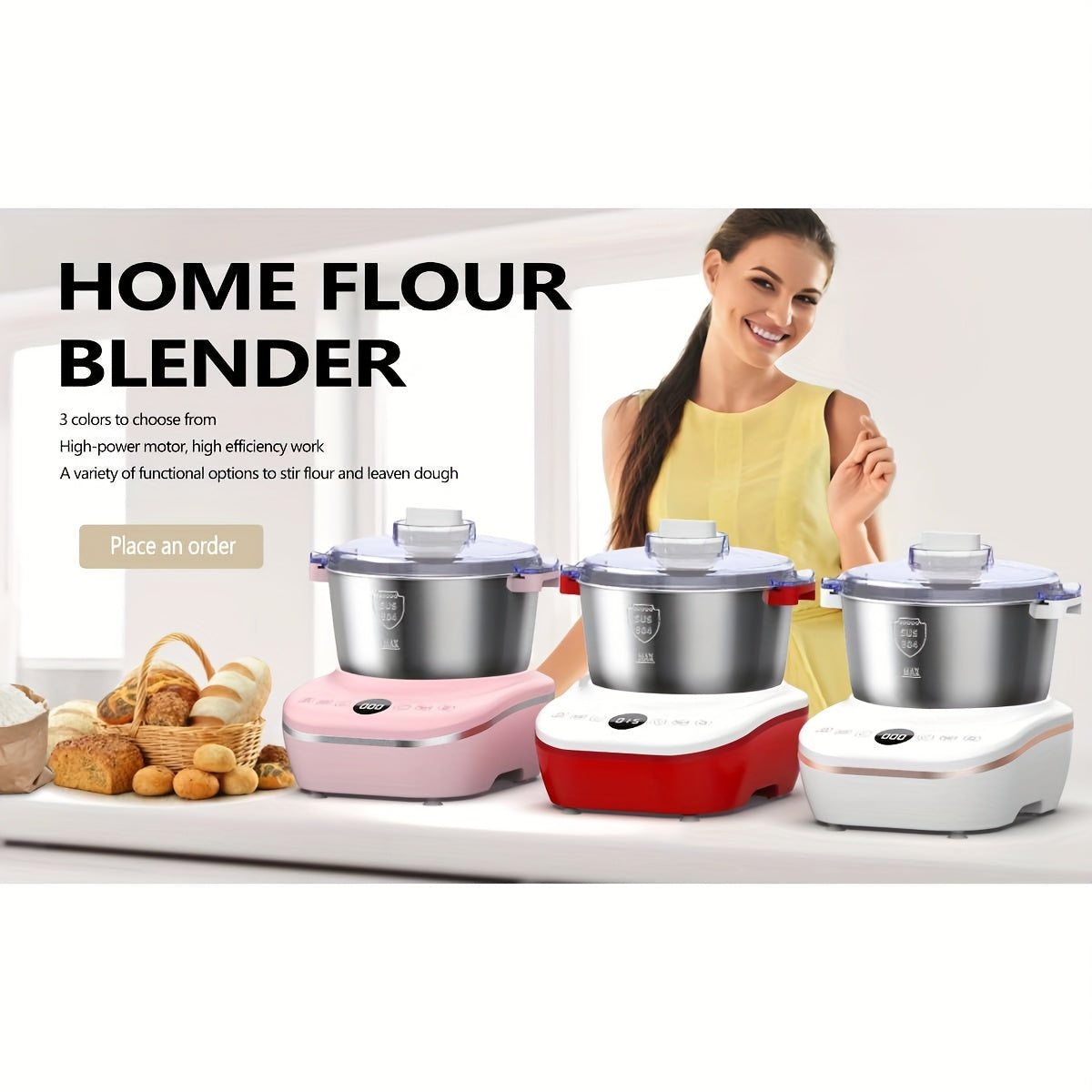 Electric Dough Mixer with Fermentation Function, 7-liter Capacity Dough Mixer, 304 Stainless Steel Food Mixer, Intelligent Gentle and Powerful Kneading Modes, Suitable for Bread, Pizza, Pasta, Noodles, Perfect for Making Bread, Pizza