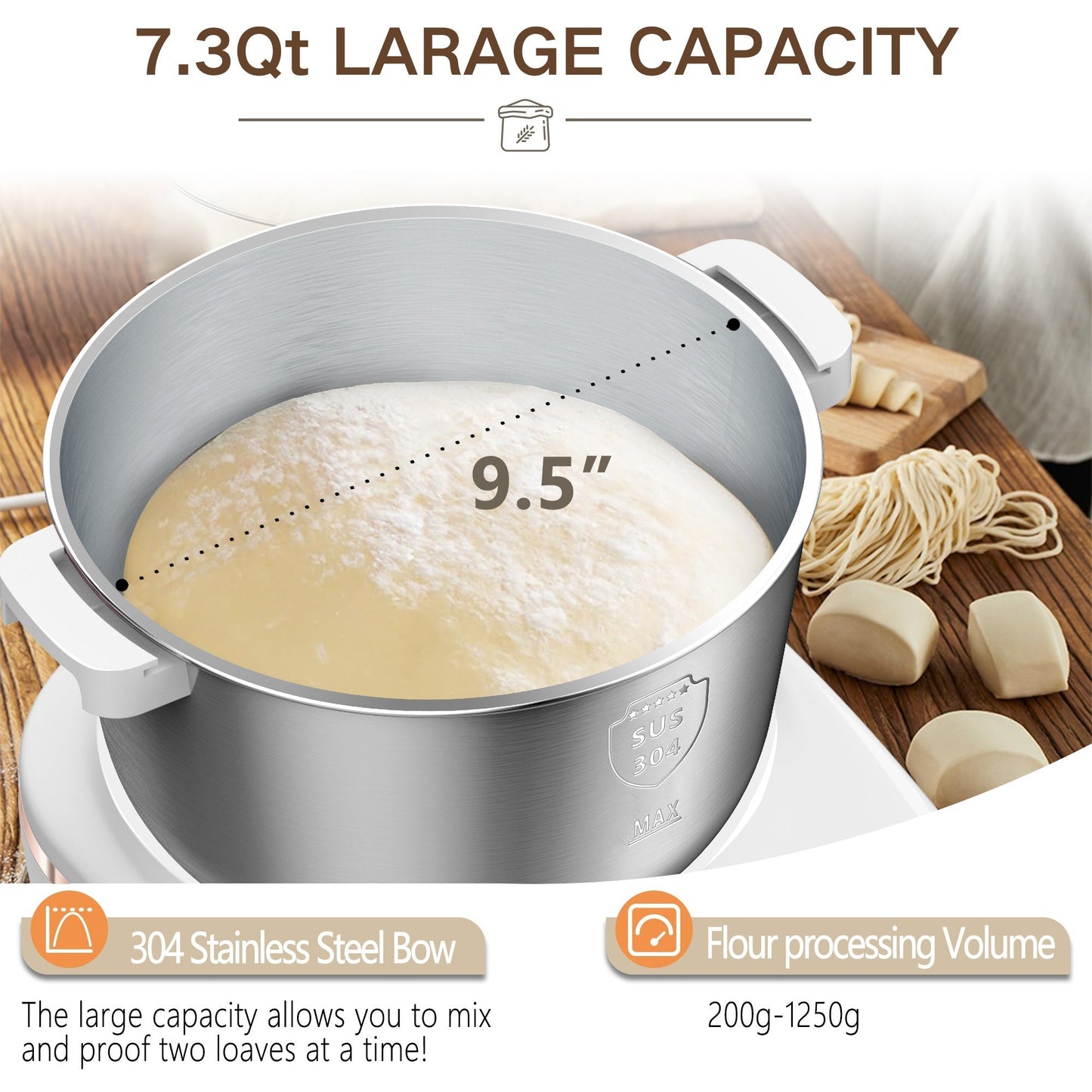 Electric Dough Mixer with Fermentation Function, 7-liter Capacity Dough Mixer, 304 Stainless Steel Food Mixer, Intelligent Gentle and Powerful Kneading Modes, Suitable for Bread, Pizza, Pasta, Noodles, Perfect for Making Bread, Pizza