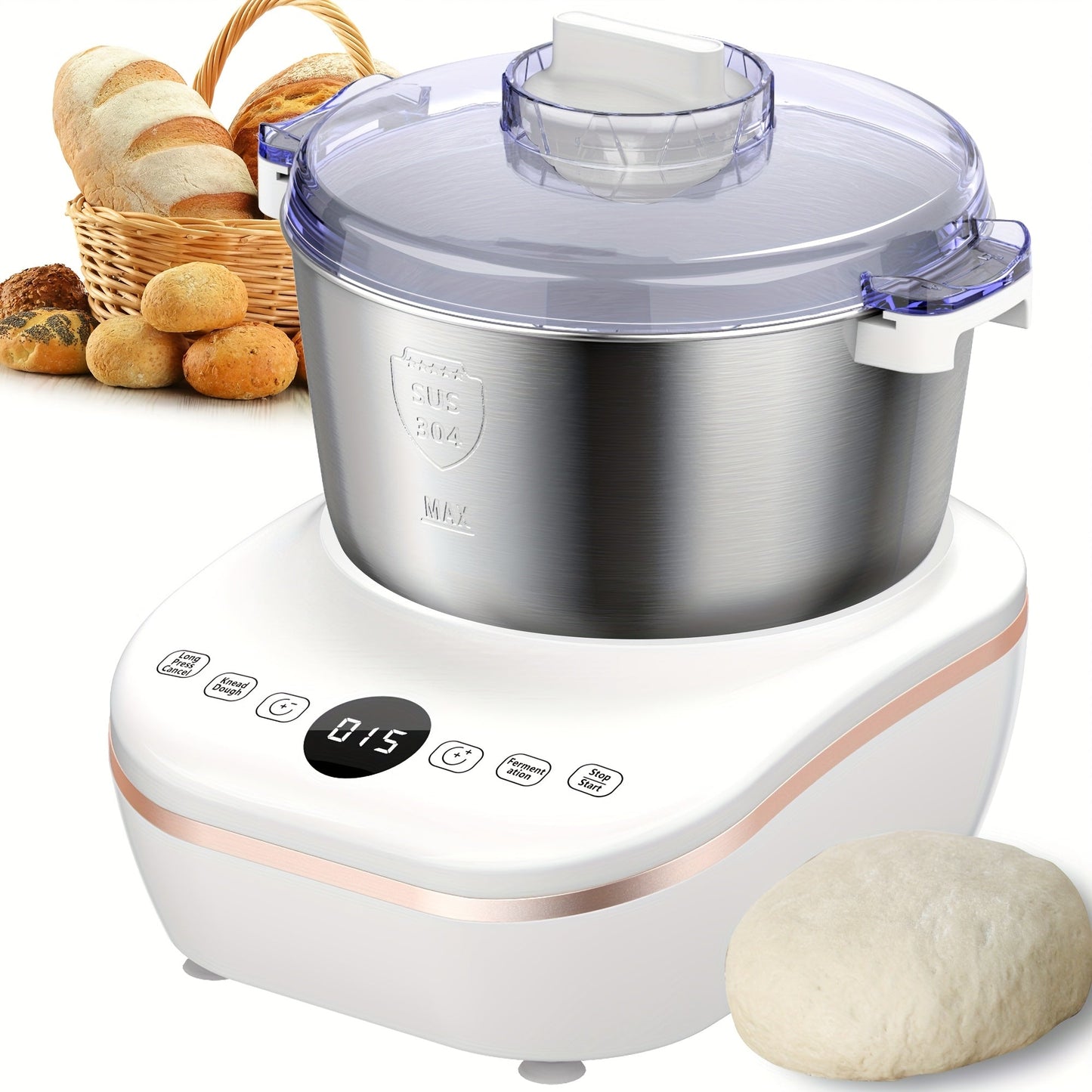 Electric Dough Mixer with Fermentation Function, 7-liter Capacity Dough Mixer, 304 Stainless Steel Food Mixer, Intelligent Gentle and Powerful Kneading Modes, Suitable for Bread, Pizza, Pasta, Noodles, Perfect for Making Bread, Pizza
