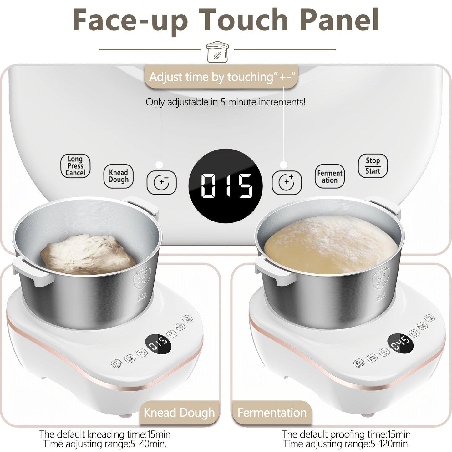 Electric Dough Mixer with Fermentation Function, 7-liter Capacity Dough Mixer, 304 Stainless Steel Food Mixer, Intelligent Gentle and Powerful Kneading Modes, Suitable for Bread, Pizza, Pasta, Noodles, Perfect for Making Bread, Pizza