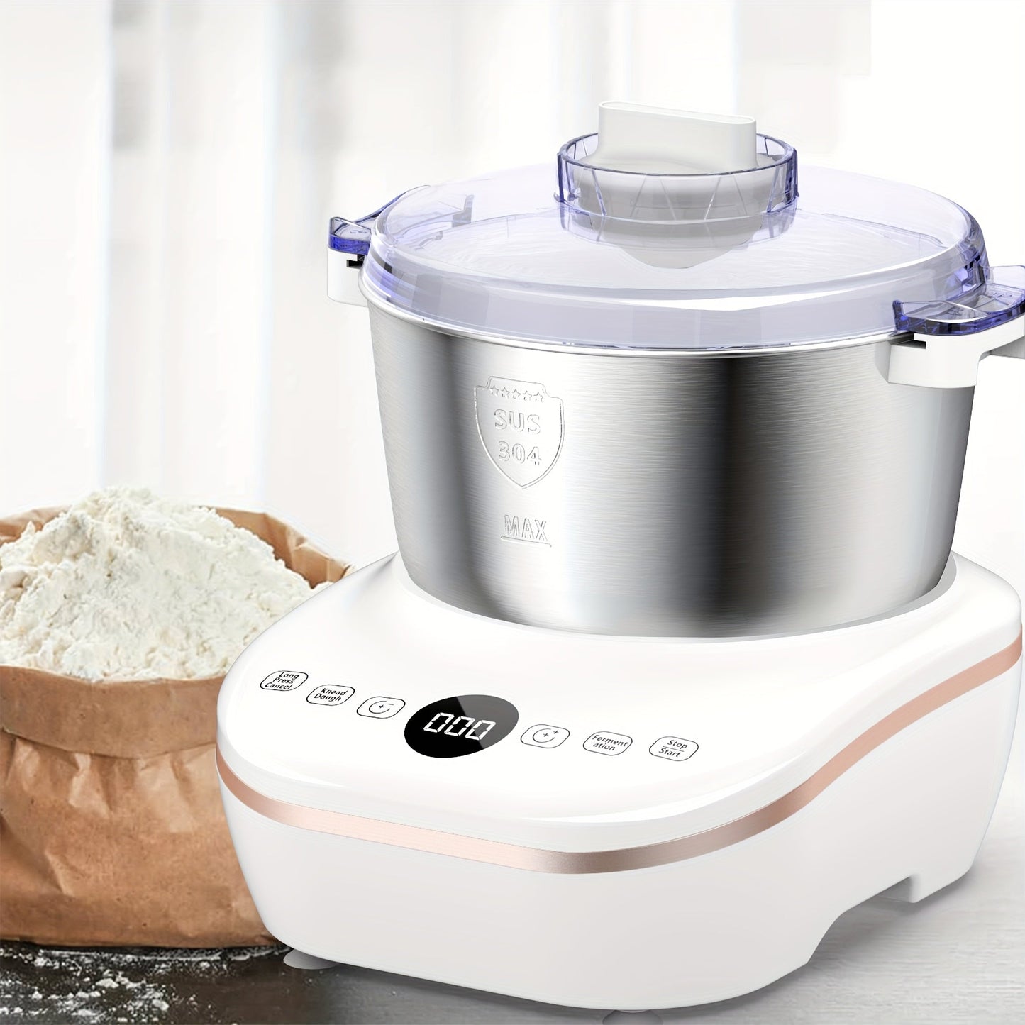 Electric Dough Mixer with Fermentation Function, 7-liter Capacity Dough Mixer, 304 Stainless Steel Food Mixer, Intelligent Gentle and Powerful Kneading Modes, Suitable for Bread, Pizza, Pasta, Noodles, Perfect for Making Bread, Pizza
