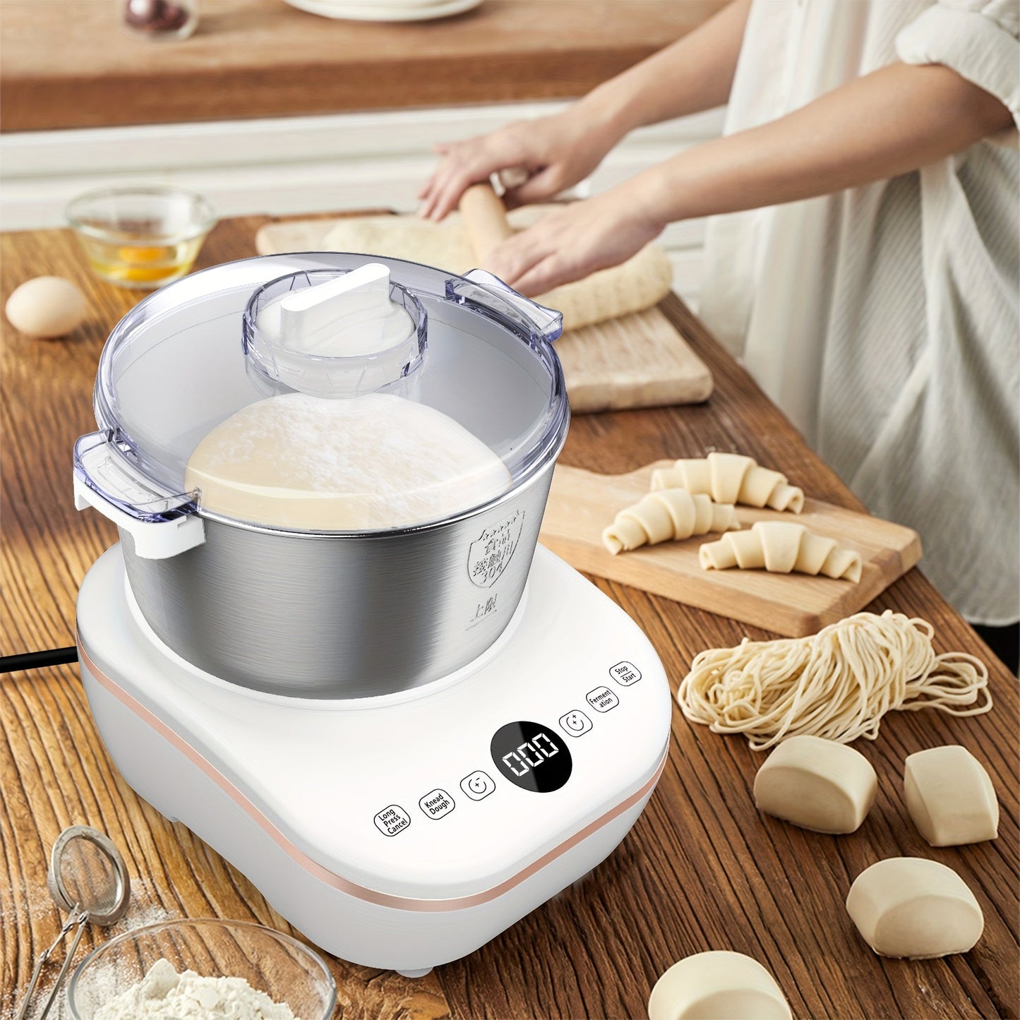 Electric Dough Mixer with Fermentation Function, 7-liter Capacity Dough Mixer, 304 Stainless Steel Food Mixer, Intelligent Gentle and Powerful Kneading Modes, Suitable for Bread, Pizza, Pasta, Noodles, Perfect for Making Bread, Pizza