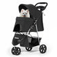 Foldable pet carrier with a rain cover, three-wheel design, suitable for small to medium-sized dogs and cats, equipped with a storage basket and cup holder, featuring a breathable and transparent mesh design, suitable for all seasons, black version.