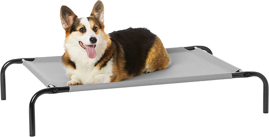 Basic breathable style elevated dog bed, durable metal frame, medium size, 43 x 26 x 7.5 inches, gray, easy to assemble