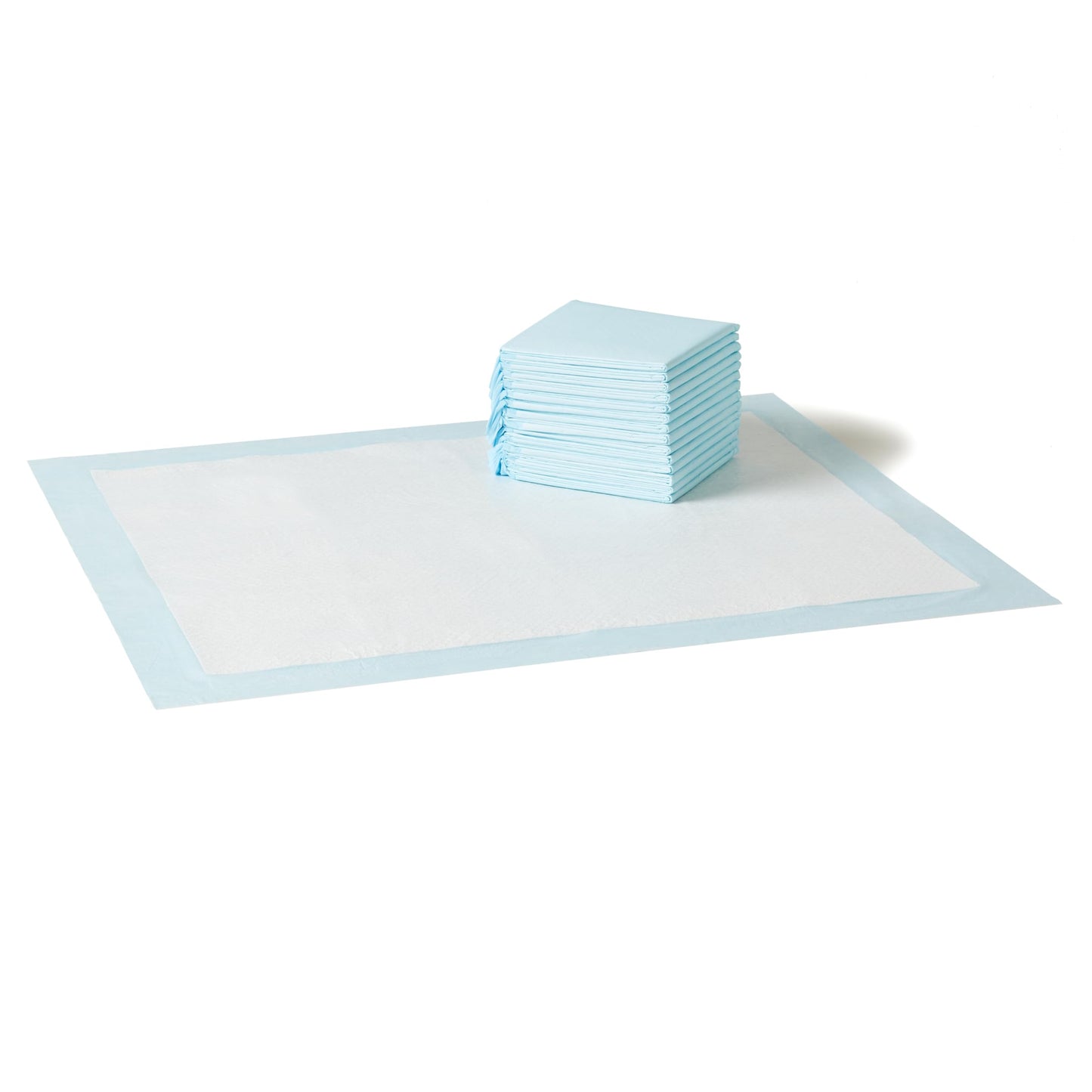 Basic leak-proof dog and puppy toilet training pad. Quick and dry five-layer design, large size (28 x 34 inches), blue and white color, 40 packs per box