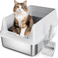 Stainless Steel Cat Litter Box, Odor Free Metal Litter Box with High Sides Lid, Open Top Low Entry Litter Pan Include Scoop Easy Cleaning Anti-Scratch Kitty Cat Box Anti-Urine Leakage, Non-Sticky