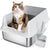 Stainless Steel Cat Litter Box, Odor Free Metal Litter Box with High Sides Lid, Open Top Low Entry Litter Pan Include Scoop Easy Cleaning Anti-Scratch Kitty Cat Box Anti-Urine Leakage, Non-Sticky