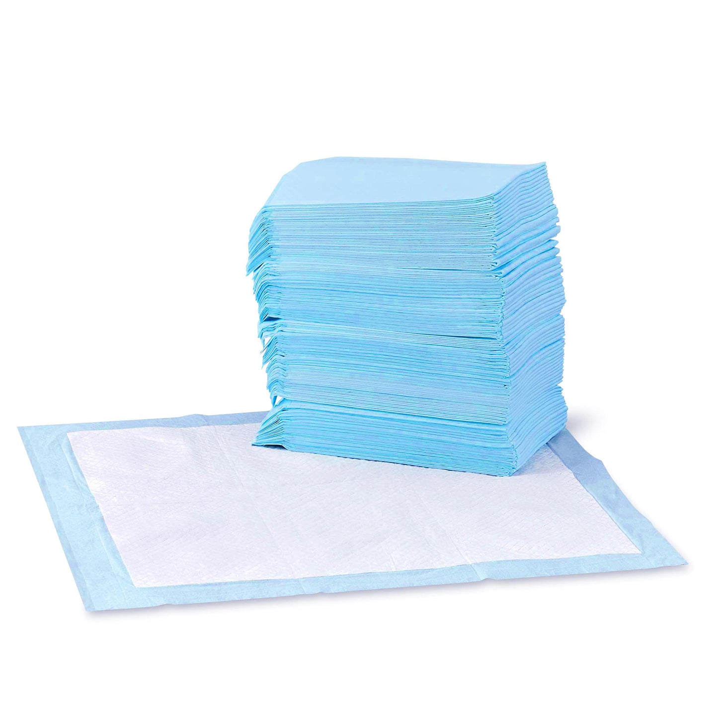 Basic leak-proof dog and puppy toilet training pad. Quick and dry five-layer design, large size (28 x 34 inches), blue and white color, 40 packs per box