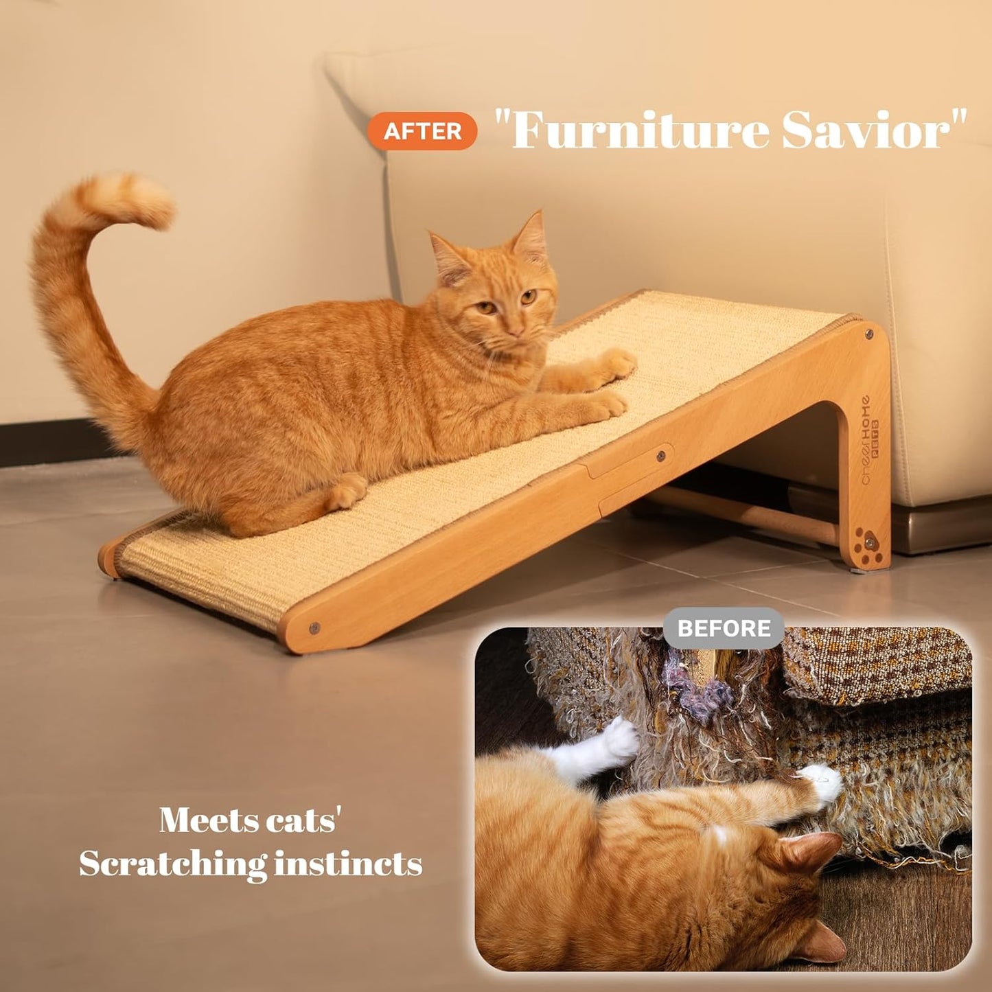 Cat scratching post - For indoor cats. 24.8-inch L-shaped cat scratching post with vertical climbing scratching pad. Solid wood cat furniture (medium size)