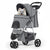 Foldable pet carrier with a rain cover, three-wheel design, suitable for small to medium-sized dogs and cats, equipped with a storage basket and cup holder, featuring a breathable and transparent mesh design, suitable for all seasons, black version.
