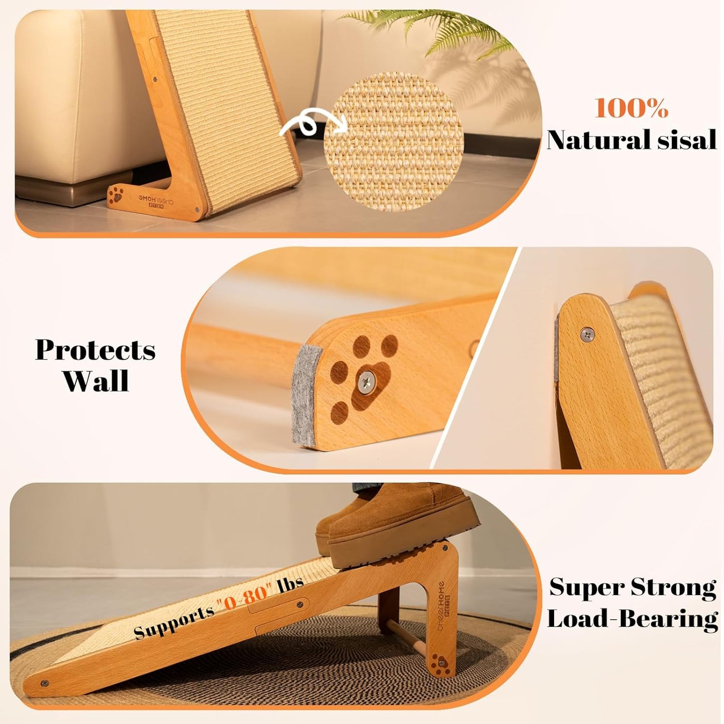 Cat scratching post - For indoor cats. 24.8-inch L-shaped cat scratching post with vertical climbing scratching pad. Solid wood cat furniture (medium size)