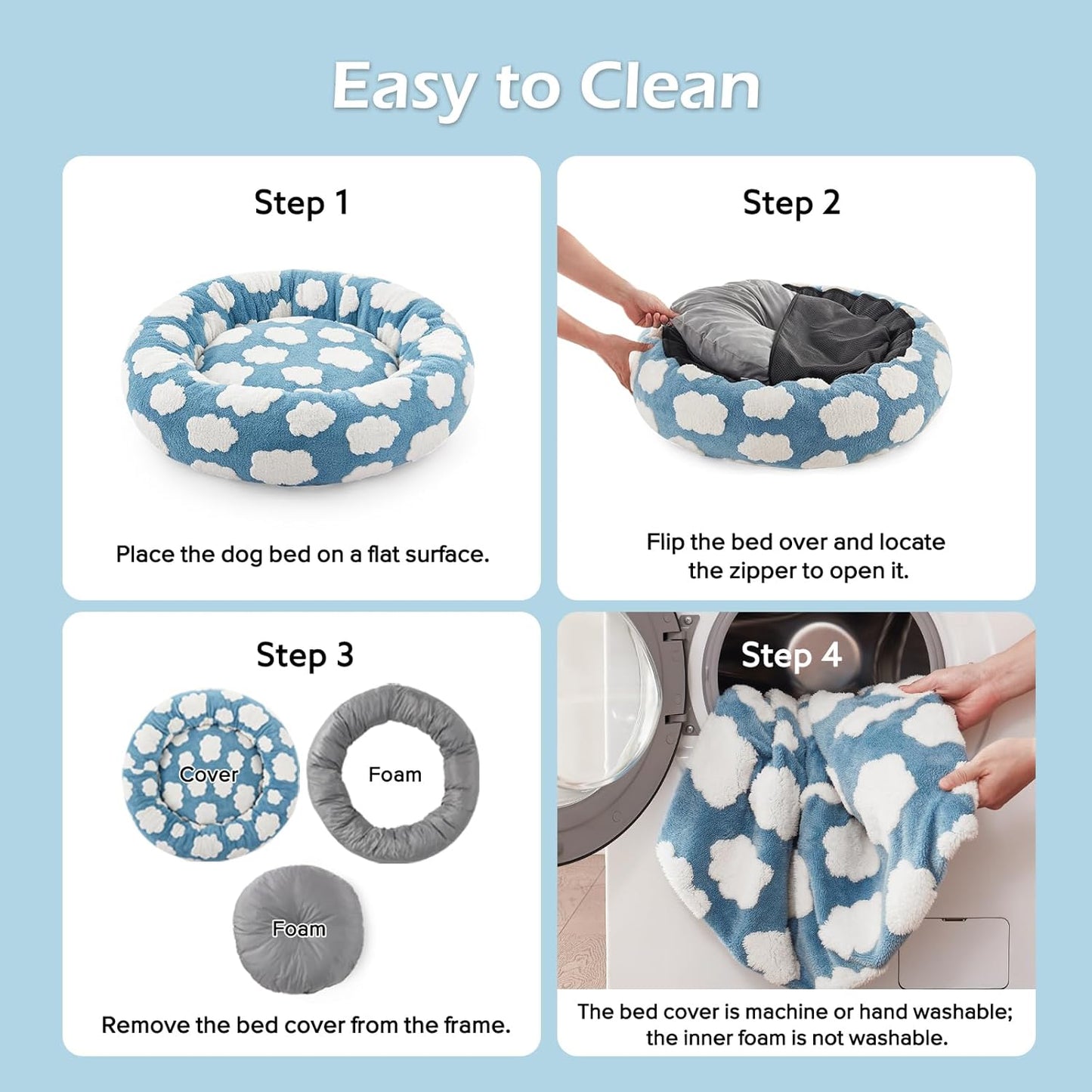 Medium-sized dog bed - A cute round and comfortable pet bed suitable for puppies. The cover fabric is detachable and washable. It features a faux tweed plush material and a non-slip bottom for a supportive dog bed.