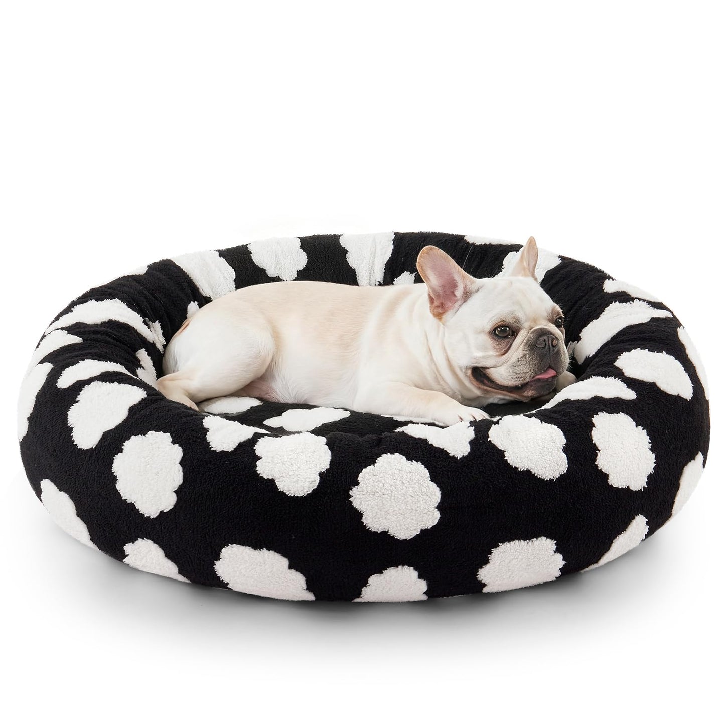 Medium-sized dog bed - A cute round and comfortable pet bed suitable for puppies. The cover fabric is detachable and washable. It features a faux tweed plush material and a non-slip bottom for a supportive dog bed.