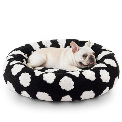 Medium-sized dog bed - A cute round and comfortable pet bed suitable for puppies. The cover fabric is detachable and washable. It features a faux tweed plush material and a non-slip bottom for a supportive dog bed.
