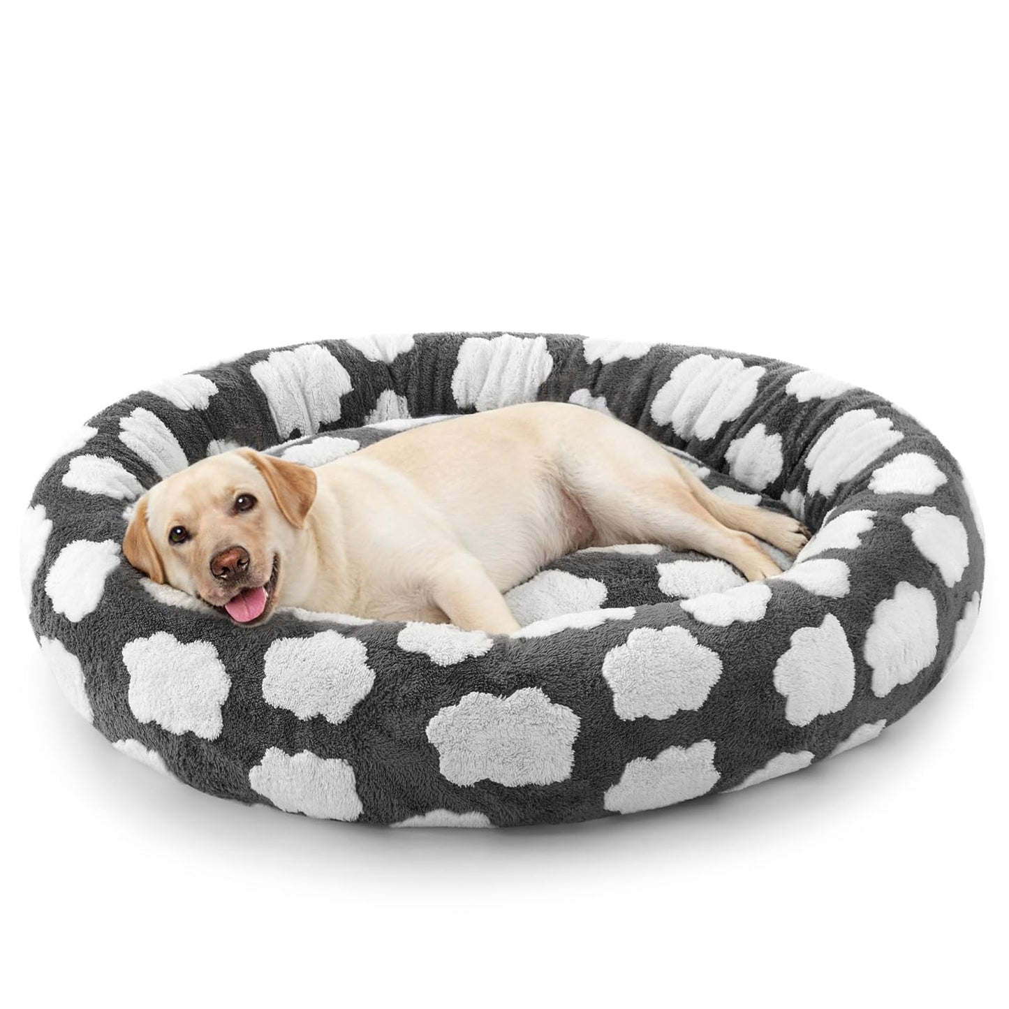 Medium-sized dog bed - A cute round and comfortable pet bed suitable for puppies. The cover fabric is detachable and washable. It features a faux tweed plush material and a non-slip bottom for a supportive dog bed.