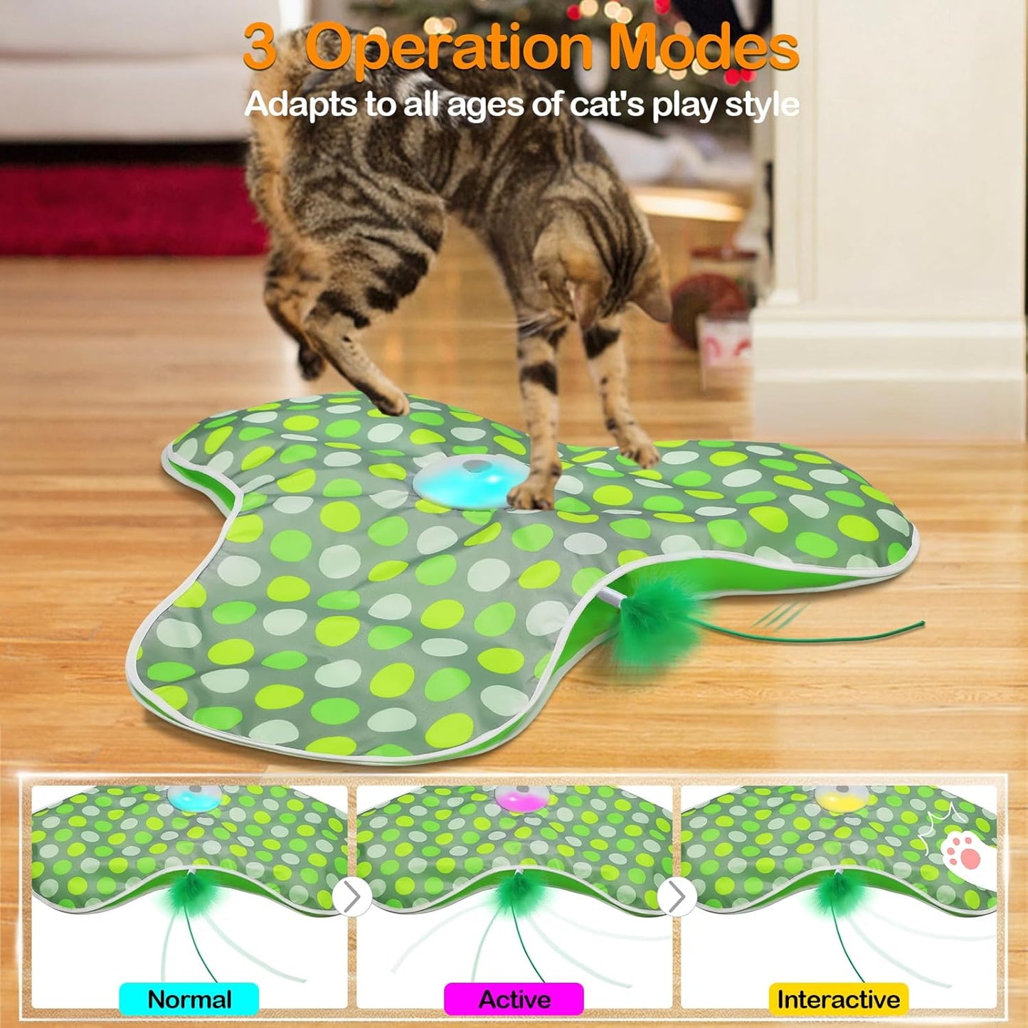 Interactive cat toy - Rechargeable, hidden moving feathers, realistic mouse sound toy, touch-activated kitten play toy, suitable for adult cats that get bored indoors.