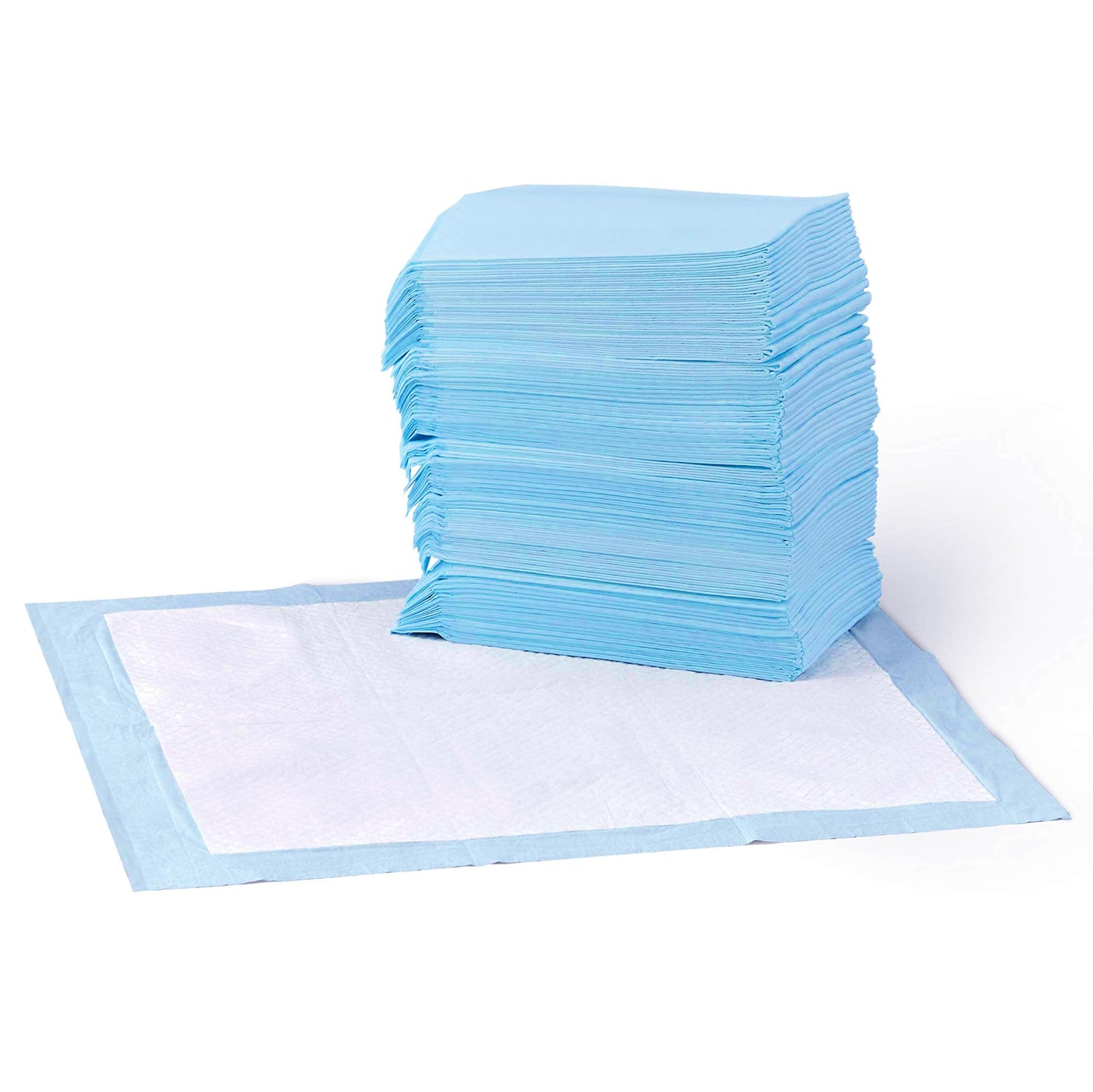Basic leak-proof dog and puppy toilet training pad. Quick and dry five-layer design, large size (28 x 34 inches), blue and white color, 40 packs per box