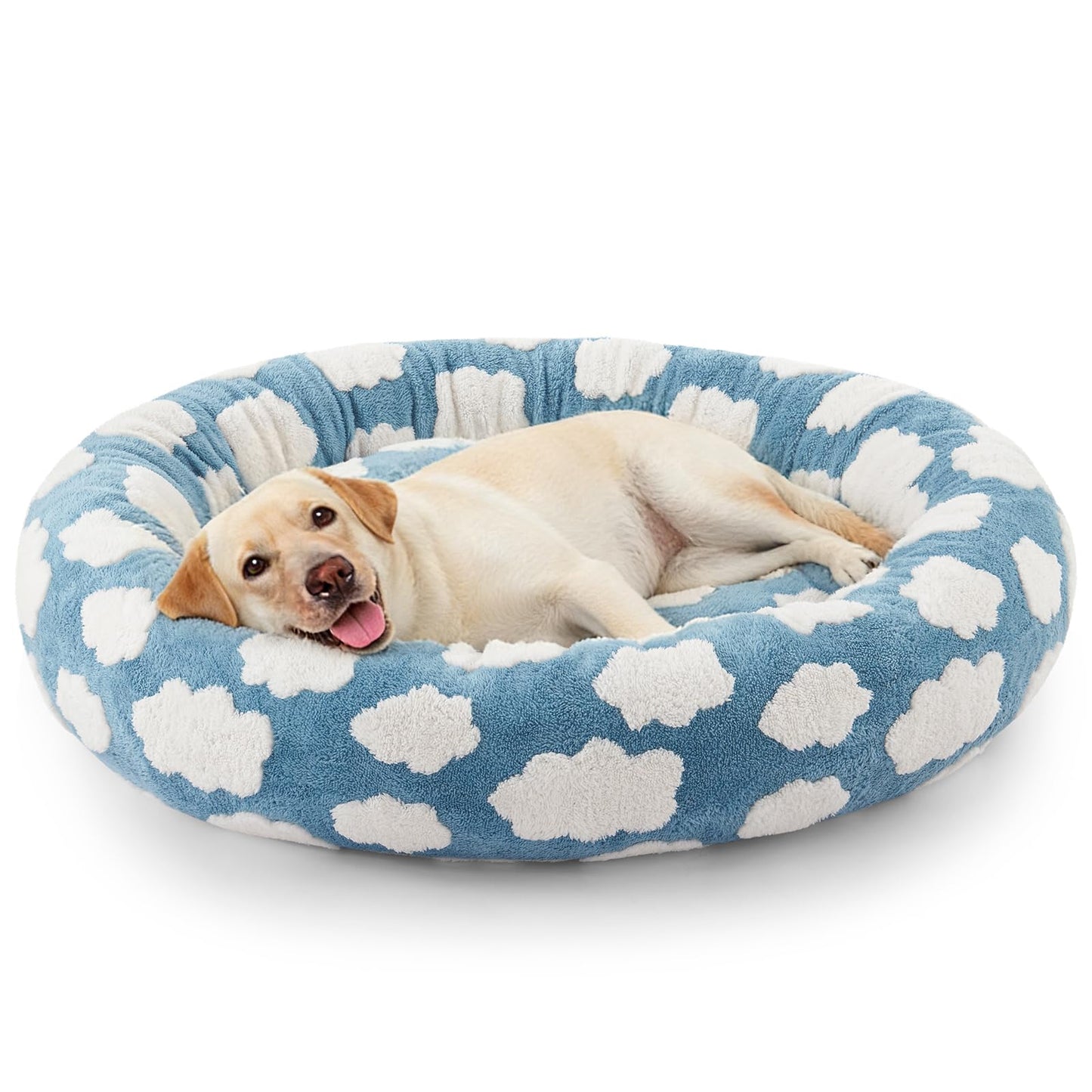 Medium-sized dog bed - A cute round and comfortable pet bed suitable for puppies. The cover fabric is detachable and washable. It features a faux tweed plush material and a non-slip bottom for a supportive dog bed.