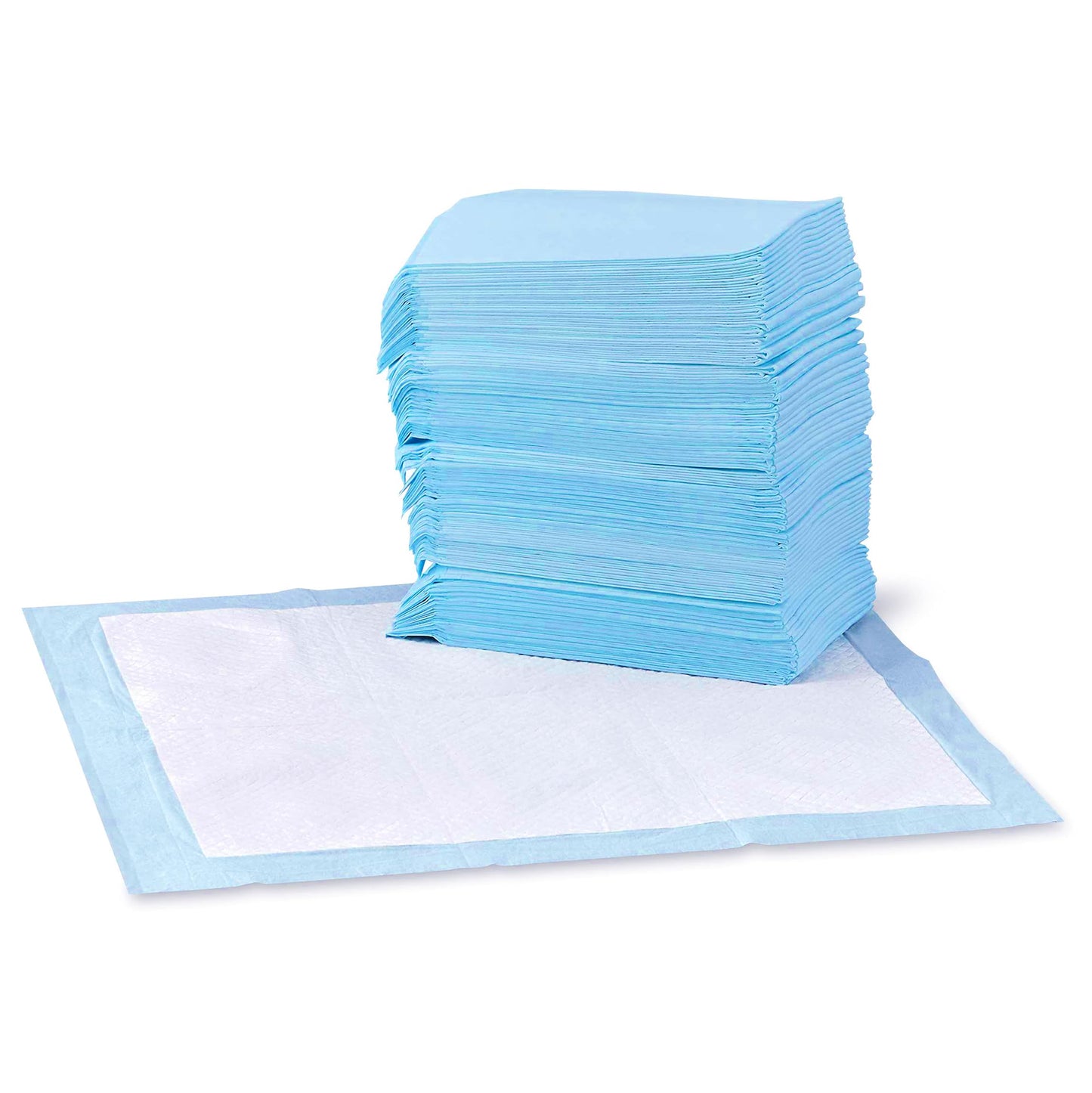 Basic leak-proof dog and puppy toilet training pad. Quick and dry five-layer design, large size (28 x 34 inches), blue and white color, 40 packs per box