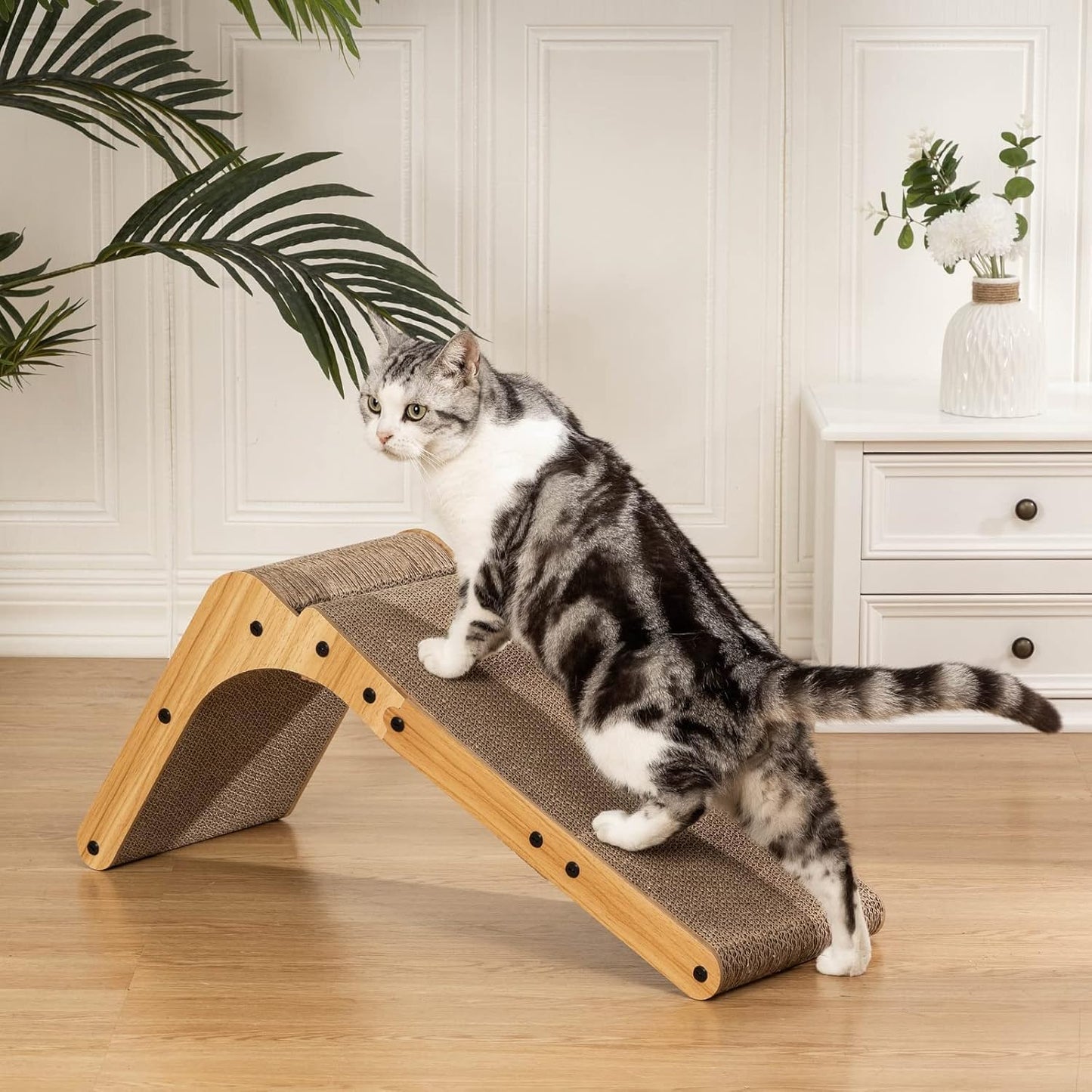 L-shaped cat scratching post, 26.8-inch indoor cat scratching post, cat scratching pad that protects furniture, cardboard cat scratching post with spherical toys, cat mint, large size