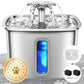 Stainless steel cat water dispenser, capacity 108 ounces / 3.2 liters, automatic pet water fountain, equipped with 3 replaceable filters and silicone pads, suitable for cats and dogs (silver)
