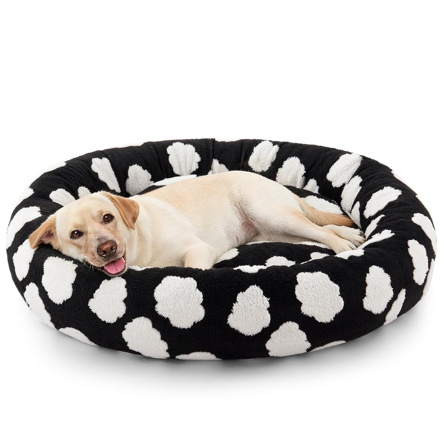 Medium-sized dog bed - A cute round and comfortable pet bed suitable for puppies. The cover fabric is detachable and washable. It features a faux tweed plush material and a non-slip bottom for a supportive dog bed.
