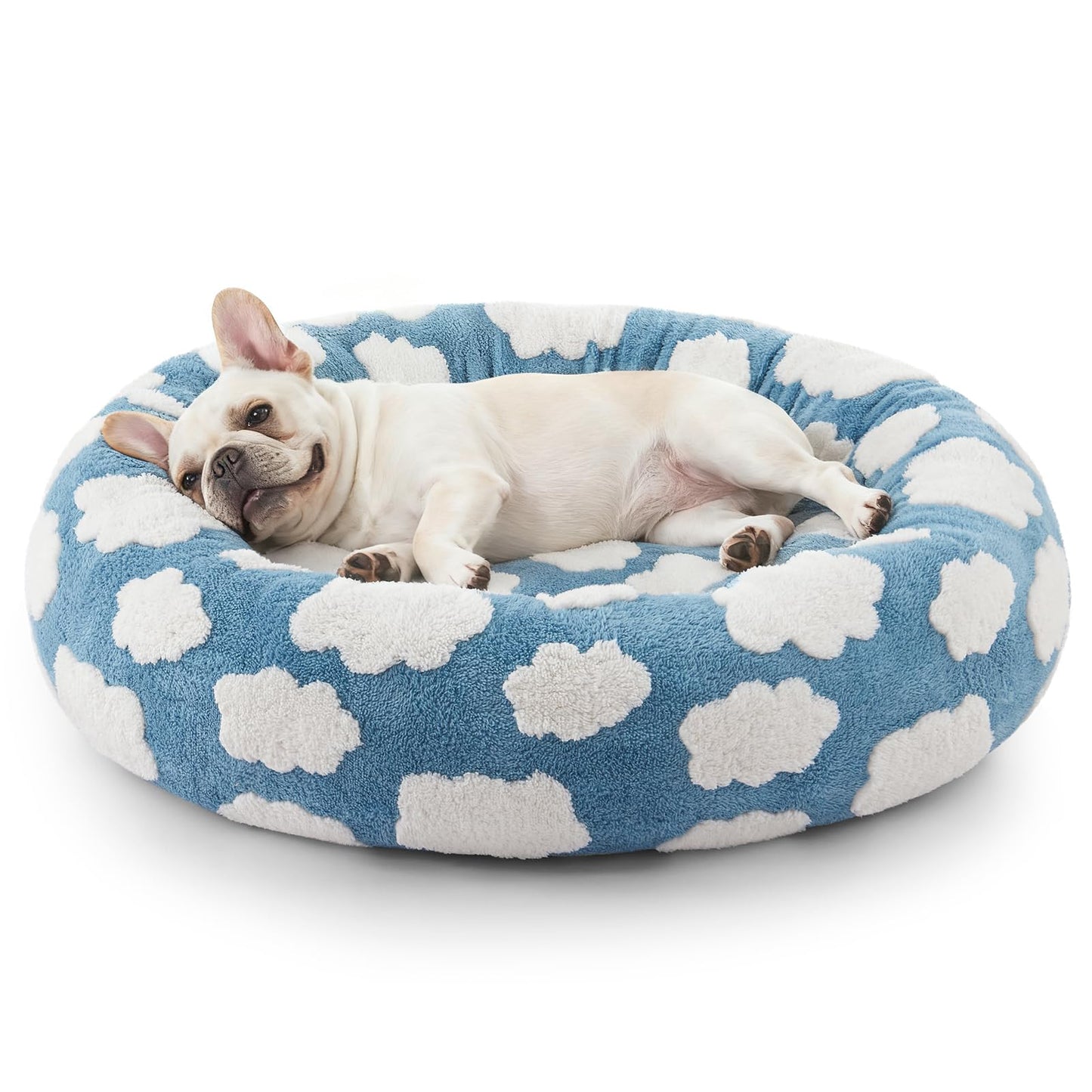 Medium-sized dog bed - A cute round and comfortable pet bed suitable for puppies. The cover fabric is detachable and washable. It features a faux tweed plush material and a non-slip bottom for a supportive dog bed.