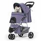 Foldable pet carrier with a rain cover, three-wheel design, suitable for small to medium-sized dogs and cats, equipped with a storage basket and cup holder, featuring a breathable and transparent mesh design, suitable for all seasons, black version.