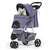 Foldable pet carrier with a rain cover, three-wheel design, suitable for small to medium-sized dogs and cats, equipped with a storage basket and cup holder, featuring a breathable and transparent mesh design, suitable for all seasons, black version.
