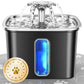 Stainless steel cat water dispenser, capacity 108 ounces / 3.2 liters, automatic pet water fountain, equipped with 3 replaceable filters and silicone pads, suitable for cats and dogs (silver)
