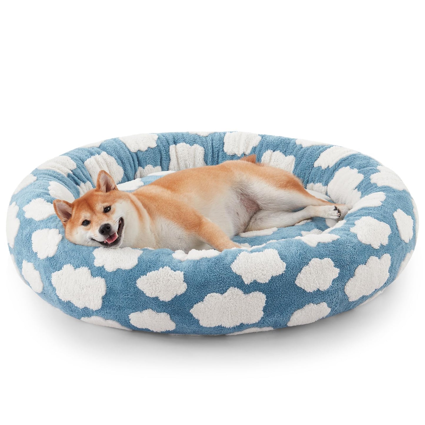 Medium-sized dog bed - A cute round and comfortable pet bed suitable for puppies. The cover fabric is detachable and washable. It features a faux tweed plush material and a non-slip bottom for a supportive dog bed.