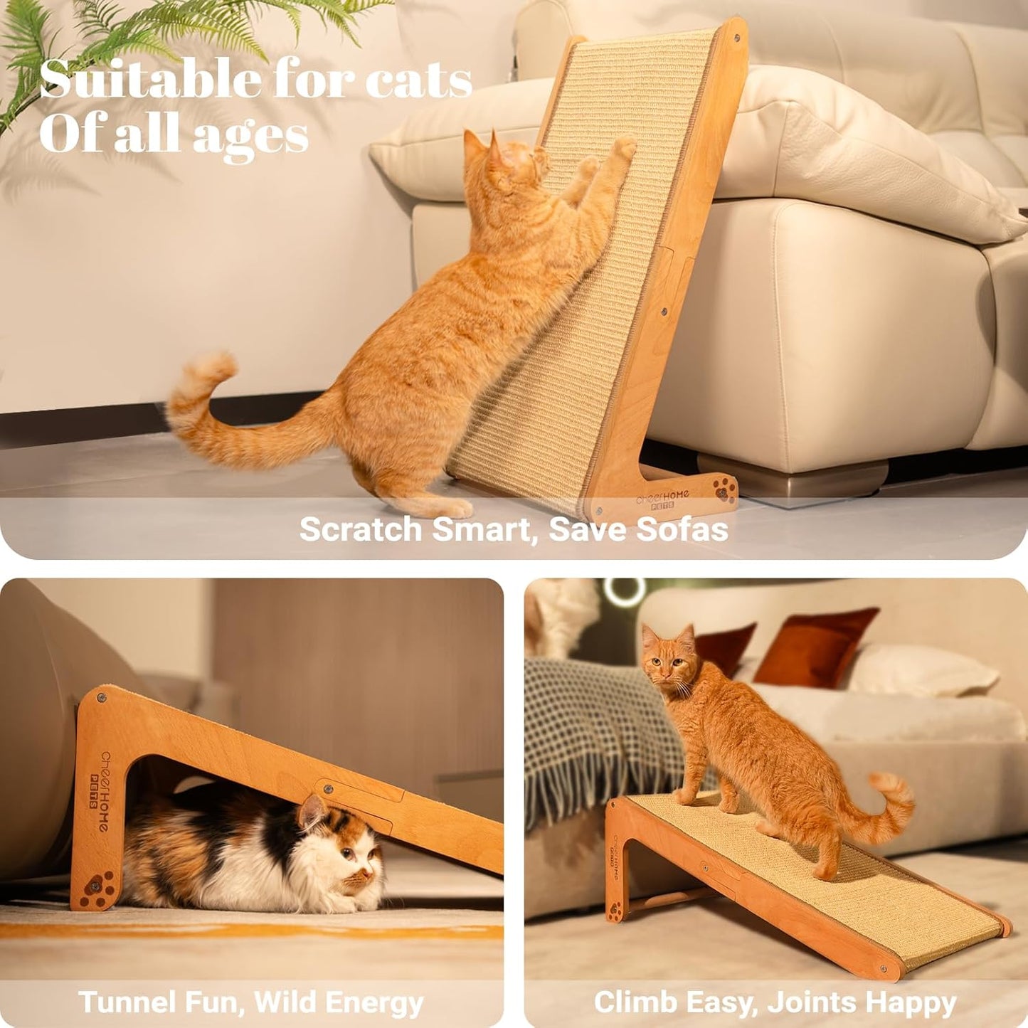 Cat scratching post - For indoor cats. 24.8-inch L-shaped cat scratching post with vertical climbing scratching pad. Solid wood cat furniture (medium size)