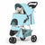 Foldable pet carrier with a rain cover, three-wheel design, suitable for small to medium-sized dogs and cats, equipped with a storage basket and cup holder, featuring a breathable and transparent mesh design, suitable for all seasons, black version.
