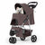 Foldable pet carrier with a rain cover, three-wheel design, suitable for small to medium-sized dogs and cats, equipped with a storage basket and cup holder, featuring a breathable and transparent mesh design, suitable for all seasons, black version.