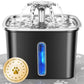 Stainless steel cat water dispenser, capacity 108 ounces / 3.2 liters, automatic pet water fountain, equipped with 3 replaceable filters and silicone pads, suitable for cats and dogs (silver)