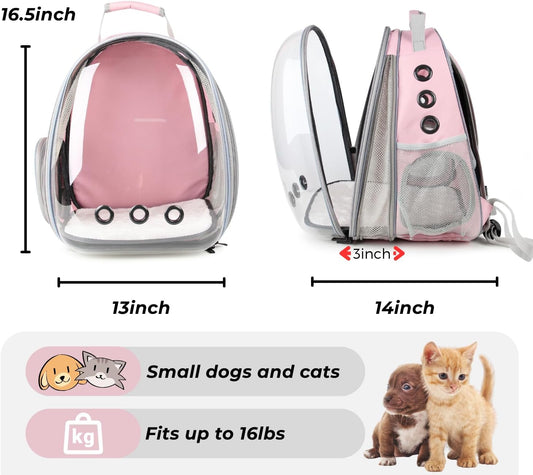 Cat Backpack, a retractable bubble-style pet backpack suitable for cats and small dogs, certified for airline travel and suitable for hiking, walking and outdoor adventures - maximum weight capacity 16 pounds