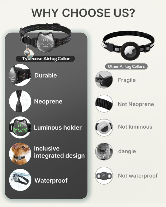 Waterproof Airtag 2nd & 1st Cat Collar, Breakaway Cat Airtag Collar with Luminous & Reflective Fish Pattern, Lightweight Kitten Collars for Apple Air tag, Hidden GPS Tracker Holder for Cats, Kittens