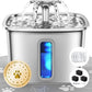 Stainless steel cat water dispenser, capacity 108 ounces / 3.2 liters, automatic pet water fountain, equipped with 3 replaceable filters and silicone pads, suitable for cats and dogs (silver)