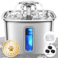Stainless steel cat water dispenser, capacity 108 ounces / 3.2 liters, automatic pet water fountain, equipped with 3 replaceable filters and silicone pads, suitable for cats and dogs (silver)