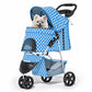 Foldable pet carrier with a rain cover, three-wheel design, suitable for small to medium-sized dogs and cats, equipped with a storage basket and cup holder, featuring a breathable and transparent mesh design, suitable for all seasons, black version.