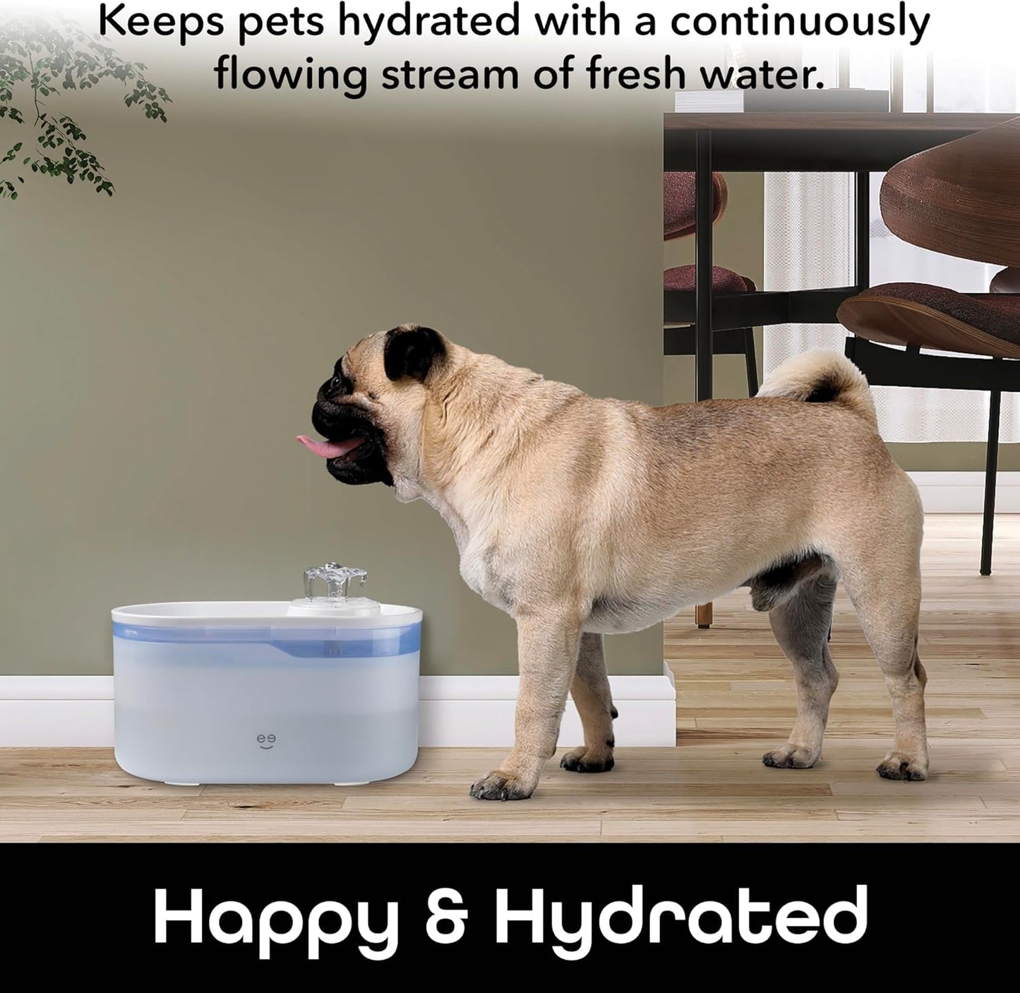 Intelligent pet water dispenser, automatic water bowl filtration system, suitable for cats and dogs, supports Wi-Fi control, compatible with Alexa and Google Home, equipped with cleaning and water refill reminder functions. White model, 2.6 liters.