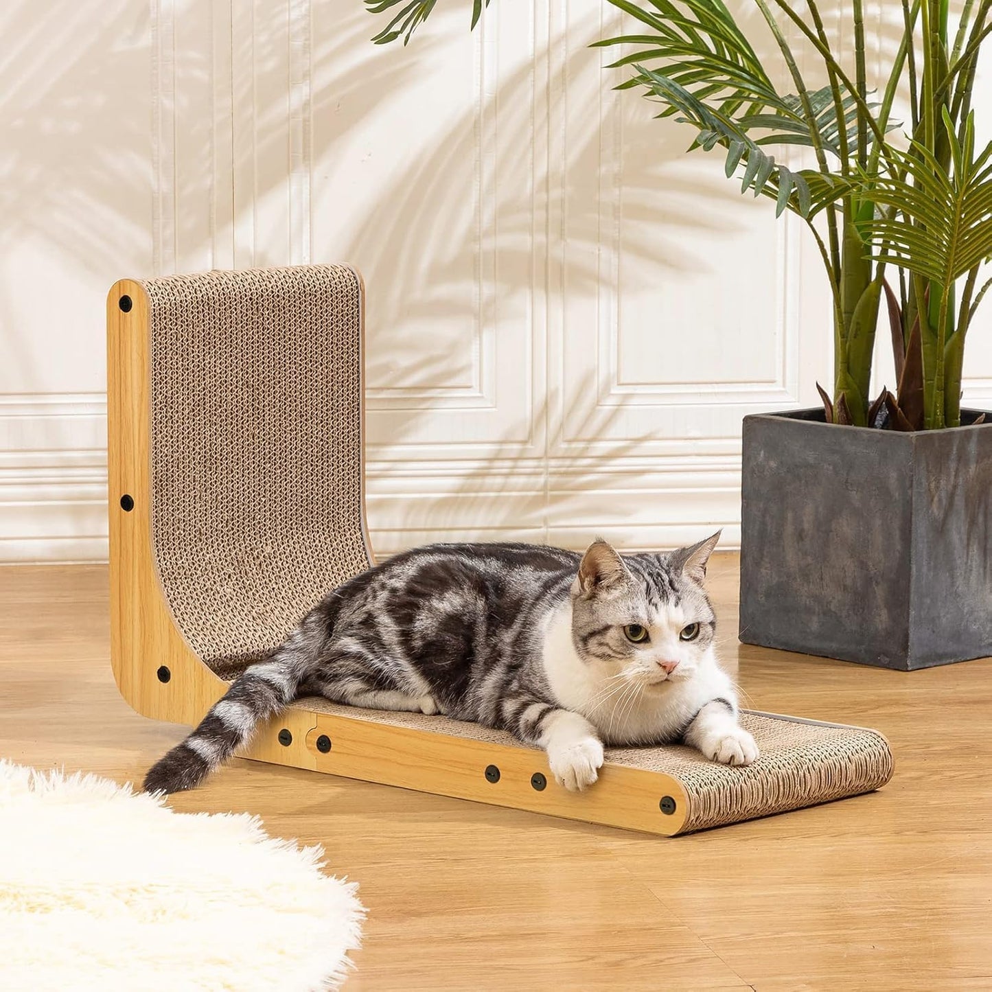 L-shaped cat scratching post, 26.8-inch indoor cat scratching post, cat scratching pad that protects furniture, cardboard cat scratching post with spherical toys, cat mint, large size