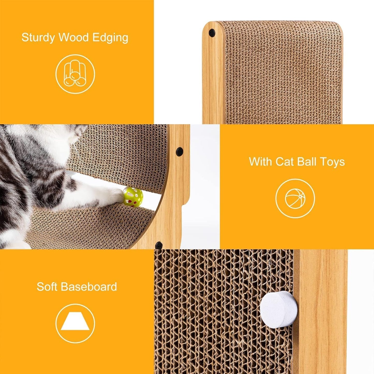 L-shaped cat scratching post, 26.8-inch indoor cat scratching post, cat scratching pad that protects furniture, cardboard cat scratching post with spherical toys, cat mint, large size