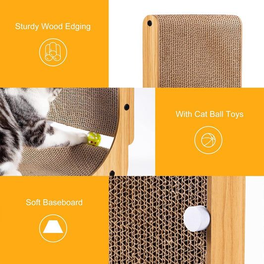 L-shaped cat scratching post, 26.8-inch indoor cat scratching post, cat scratching pad that protects furniture, cardboard cat scratching post with spherical toys, cat mint, large size