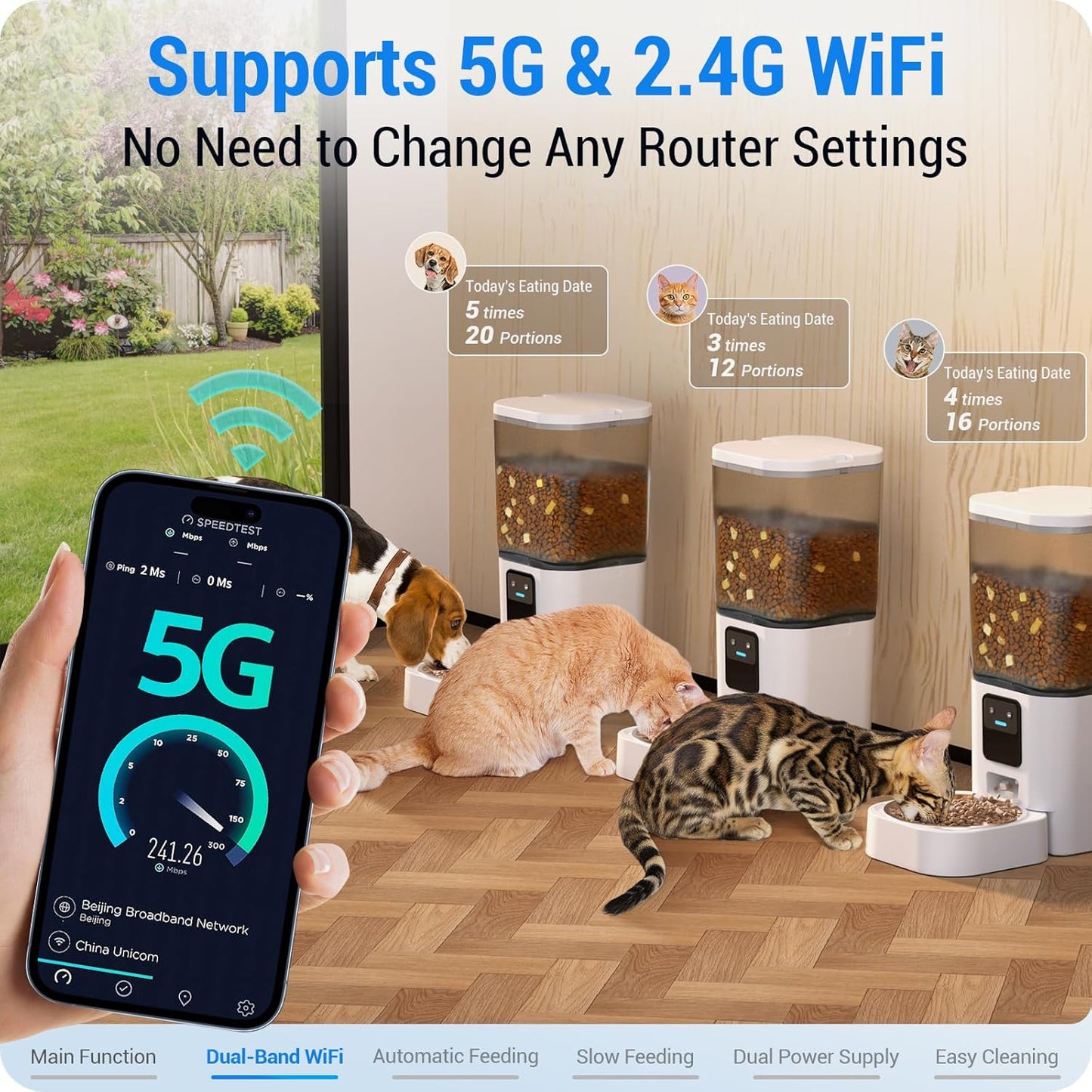 Automatic Cat Feeder with 5G WiFi: Automatic Dog Feeder with Slow Feed & Smart APP Control, 7L Timed Auto Cat Food Dispenser with Alexa for Pets, Detachable for Easy Cleaning - 29 Cups
