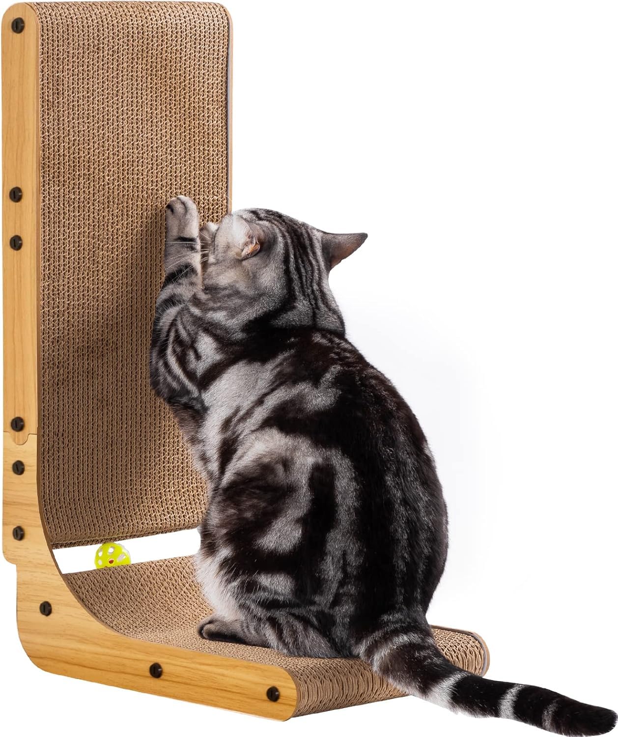 L-shaped cat scratching post, 26.8-inch indoor cat scratching post, cat scratching pad that protects furniture, cardboard cat scratching post with spherical toys, cat mint, large size