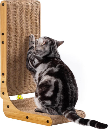 L-shaped cat scratching post, 26.8-inch indoor cat scratching post, cat scratching pad that protects furniture, cardboard cat scratching post with spherical toys, cat mint, large size