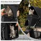 Foldable pet carrier with a rain cover, three-wheel design, suitable for small to medium-sized dogs and cats, equipped with a storage basket and cup holder, featuring a breathable and transparent mesh design, suitable for all seasons, black version.